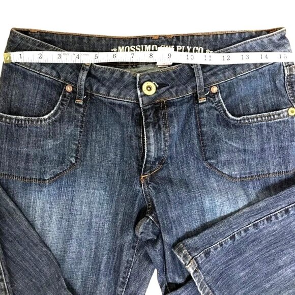 MOSSIMO Women Super Flare Bootcut Jeans Sz 8 Blue Distressed Low Rise 32" Inseam - Picture 4 of 7